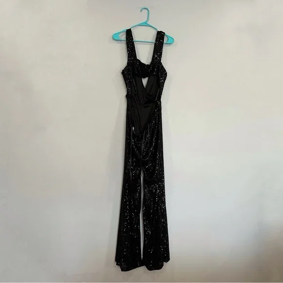Mac Duggal 26691 Sequin V Neck Cut Out JumpsuitWomen Black Wedding Cocktail 12